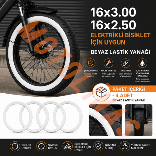 LASTİK BEYAZ YANAK 4 ADET 16x250 16x300 - ELEKTRİKLİ BİSİKLET