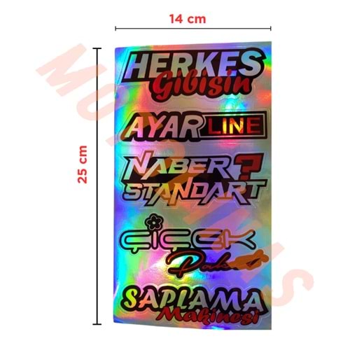 HOLOGRAM STİCKER KARIŞIK M-2 15x25cm - 5 PARÇA SET