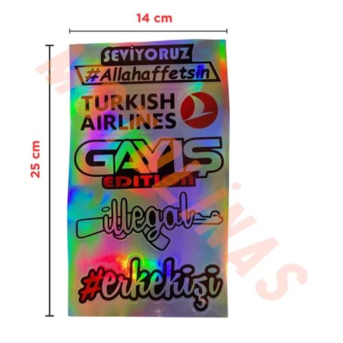 HOLOGRAM STİCKER KARIŞIK M-1 15x25cm - 5 PARÇA SET