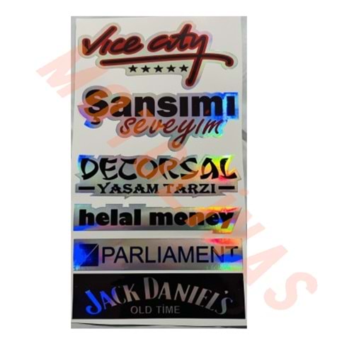 HOLOGRAM STİCKER KARIŞIK M-5 15x25cm - 6 PARÇA SET