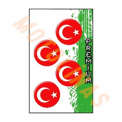 TÜRK BAYRAĞI (Boyut : 2.5X2.5cm) DÖRTLÜ DAMLA ETİKET - MUHTELİF