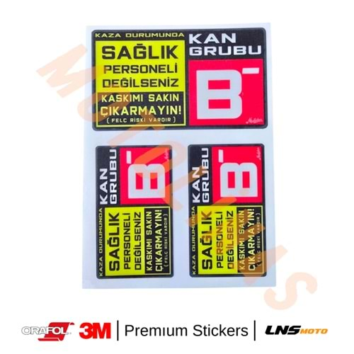 KAN GRUBU ETİKETİ [REKLEFTÖRLÜ] 3 lü SET - BRh Negatif (-) 3M STİCKER- UNİVERSAL