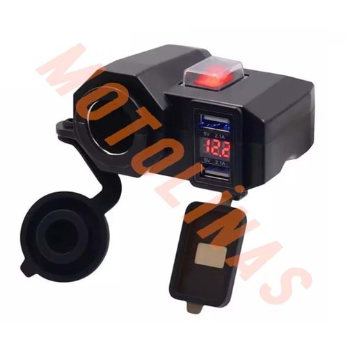 TELEFON 2li USB ŞARJ MAKİNASI VE + VOLTMETRELİ