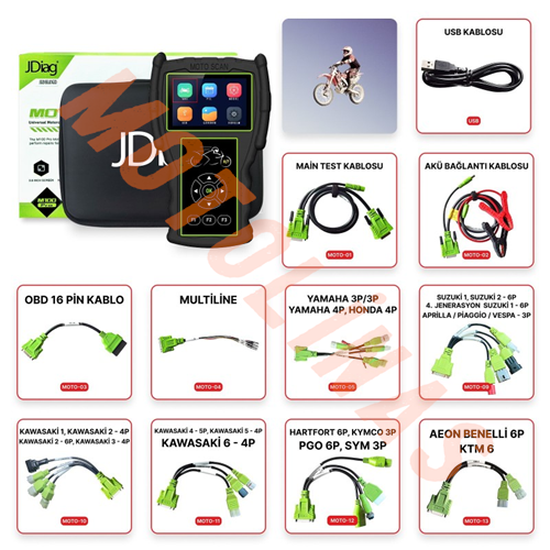 JDİAG M100 PRO MOTOSİKLET ARIZA TESPİT CİHAZI FULL SET 23 KABLO